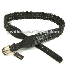 Women's Braided Belt With Black PU, Wax Strings, Alloy Accessories, Braided Leather, Gold Plated